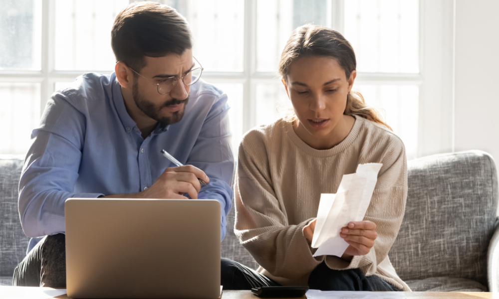 couple working on household budget